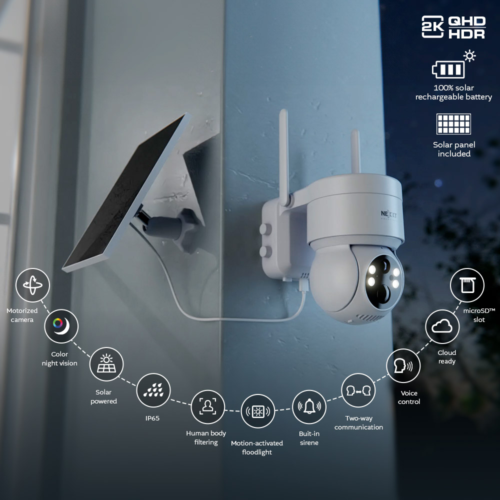 Smart Wi-Fi® solar camera outdoor PTZ - NHC-OP20S | Nexxt Home