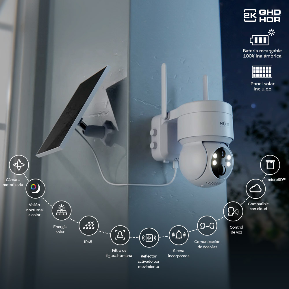 Cámara PTZ con panel solar Wi-Fi® para exteriores - NHC-OP20S