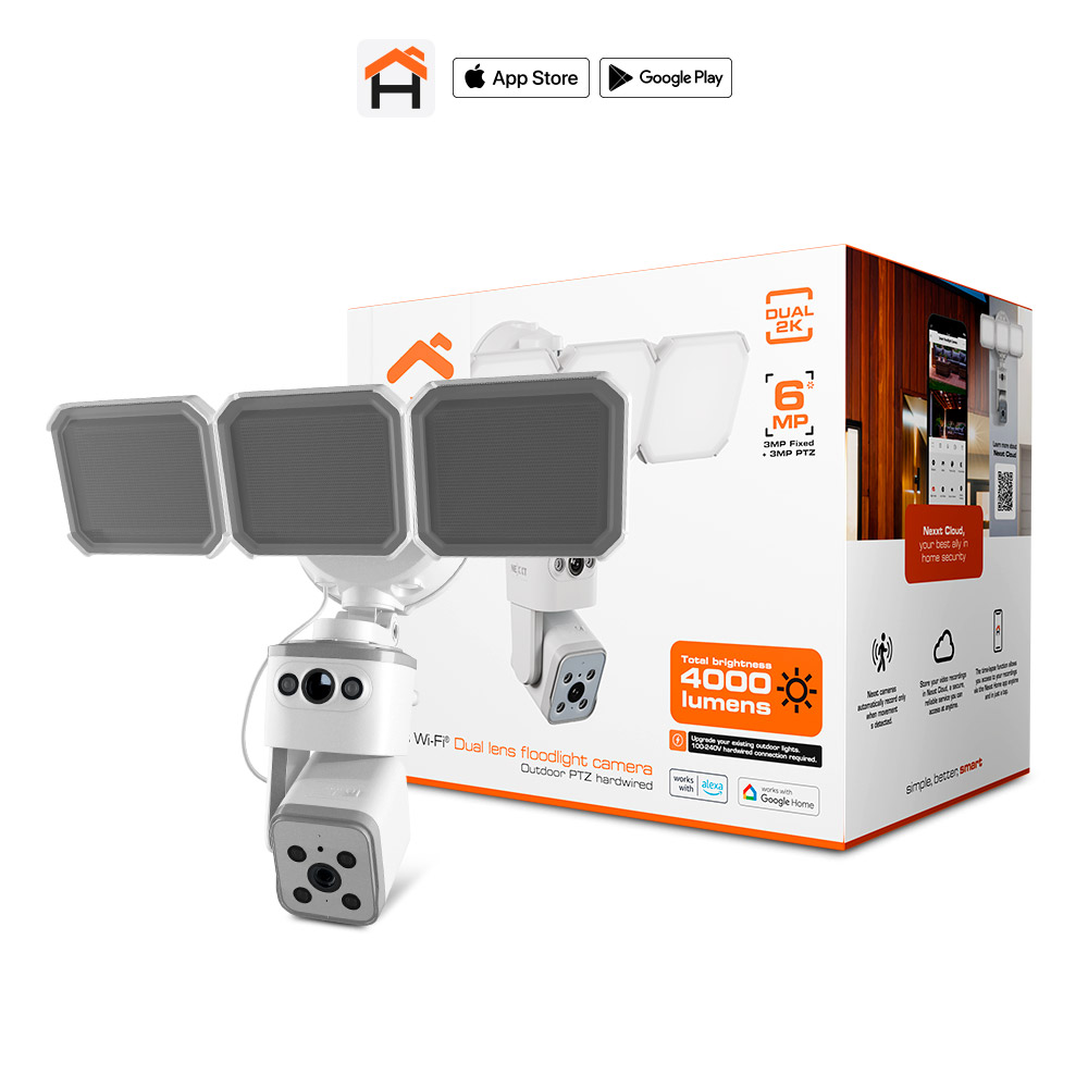 Smart Wi-Fi® Dual lens floodlight camera | Outdoor PTZ hardwired