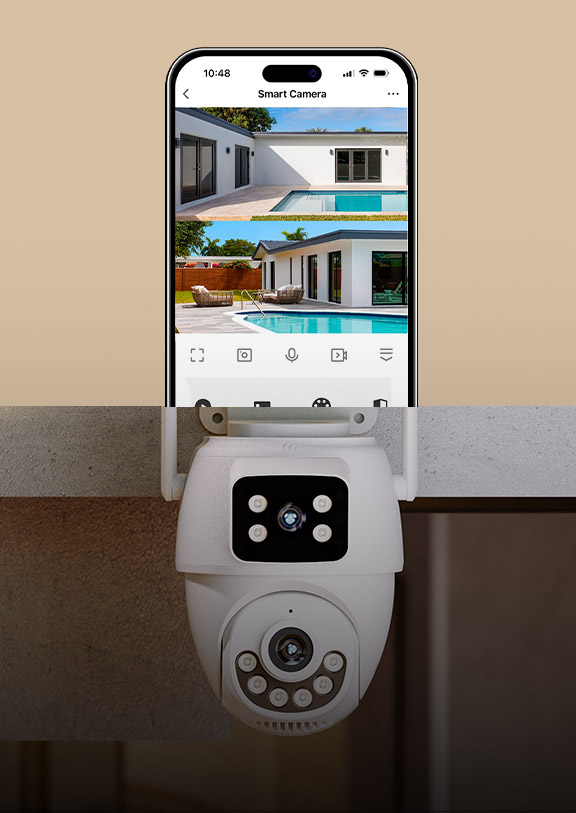 Cámara inteligente Wi-Fi® de doble lente PTZ para exteriores - NHC