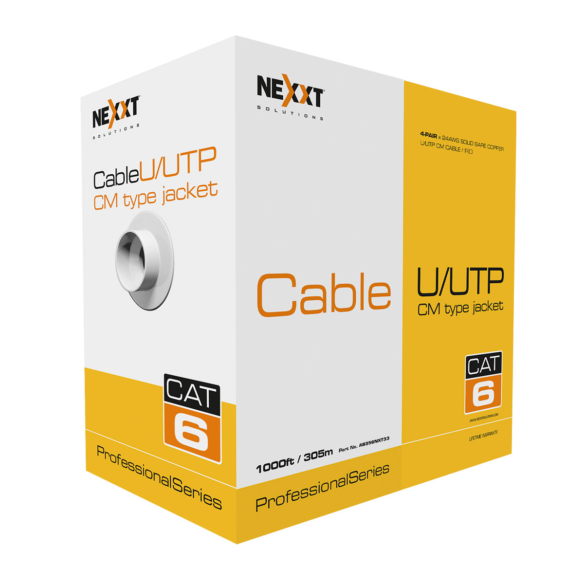 U/UTP Cable 4 Pairs Cat6, 24AWG Gauge - AB356NXTXX