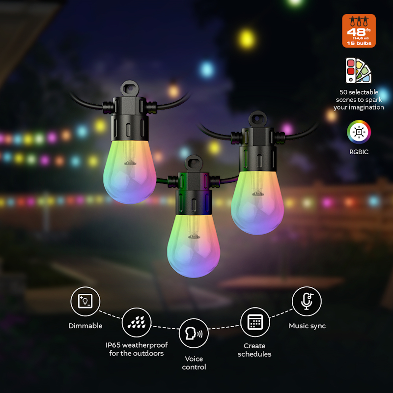 Smart Wi-Fi® LED outdoor string lights - NHB-O150 | Nexxt Home